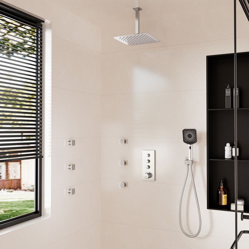 CASAINC 12'' Ceiling Mounted Square Shower System with Handheld Sprayer & 6 Body Jets, Brushed Nickel