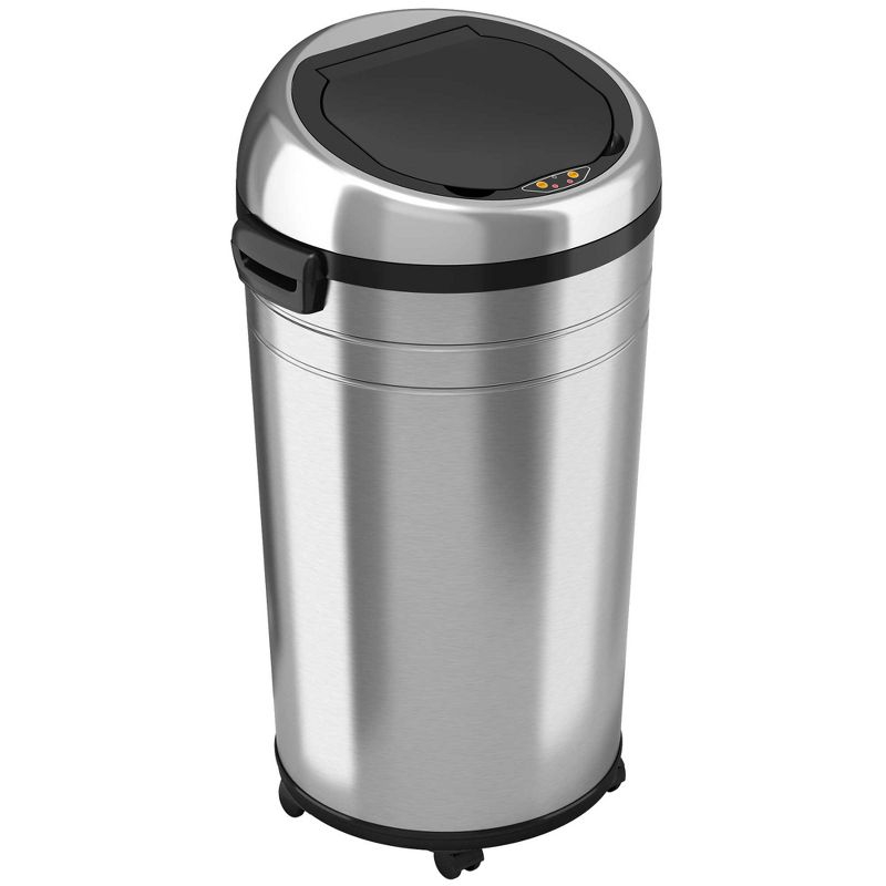 iTouchless Rolling Sensor Kitchen Trash Can with Wheels and AbsorbX Odor Filter 23 Gallon Silver Stainless Steel