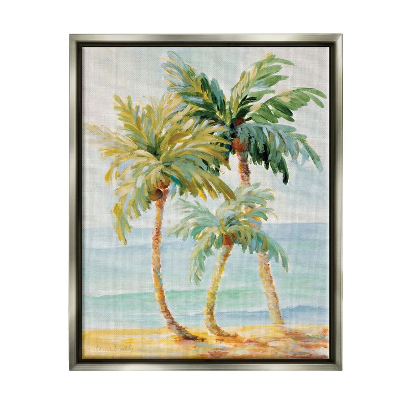Stupell Industries Tropical Palm Trees on Coastal Beach Sand Gray Floater Framed Canvas Wall Art, 16 x 20