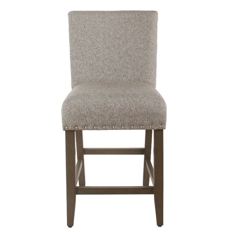 24" Upholstered Counter Height Barstool with Nailheads Sterling Gray - HomePop: Padded Back, Wood Legs