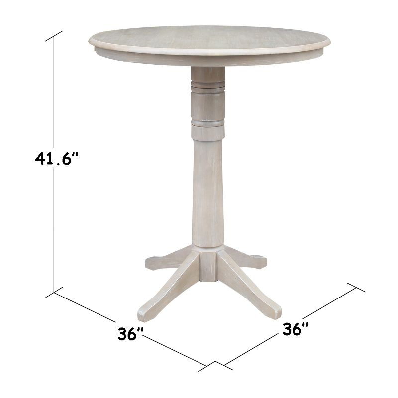 36"x36" Round Top Solid Wood Pedestal Bar Height Table Washed Gray Taupe - International Concepts