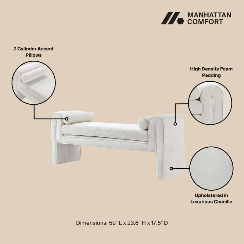 Manhattan Comfort 59" Concord Modern Chenille Upholstered Bench Ivory