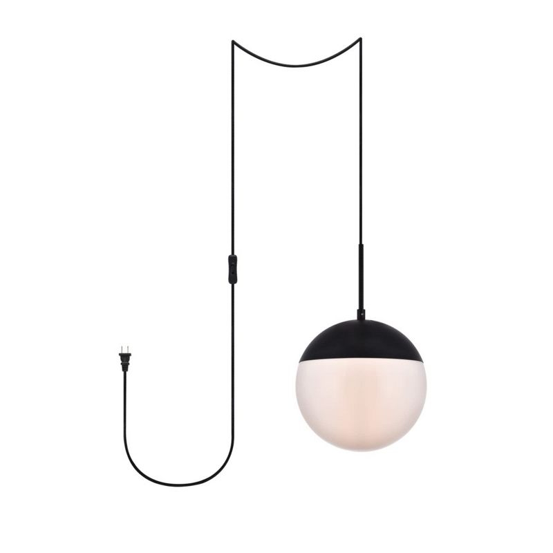 Elegant Lighting Eclipse 1 Light Black plug in pendant With Frosted White Glass