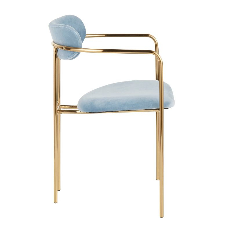 Set of 2 Demi Contemporary Chair Light Blue - LumiSource: Gold Frame, Velvet, Cushioned Seat