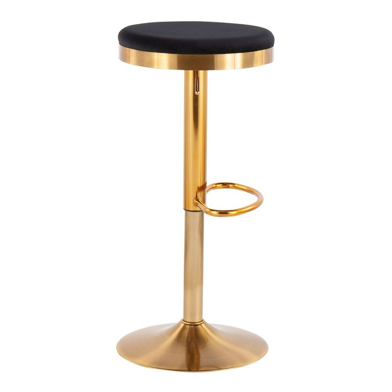 Set of 2 Dakota Glam Adjustable Barstools Steel/Velvet Gold/Black - LumiSource: Swivel, Footrest, Mid-Century Modern Design