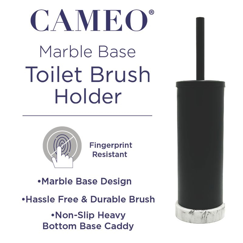 Cameo Toilet Bowl Cleaning Brush and Holder with Lid, Marble Base, Fingerprint-Proof, Rust Resistant, Heavy-Weight Base - 2 Pack