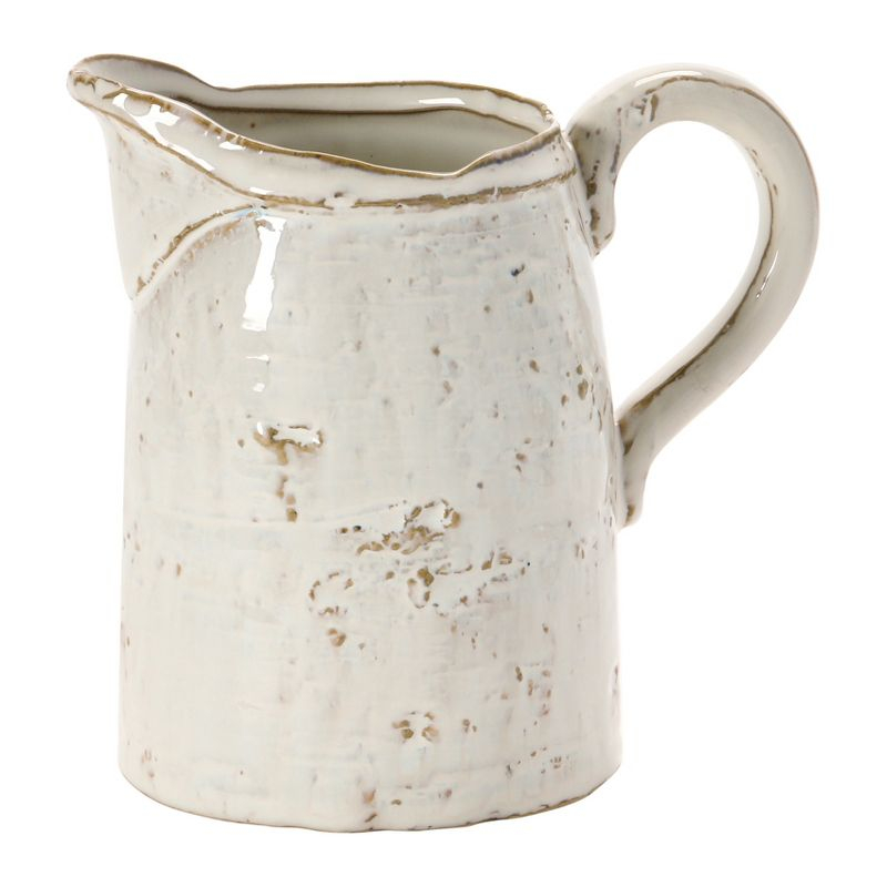 Storied Home 28 oz. Stoneware Pitcher, Reactive Glaze, White (Each One Will Vary)
