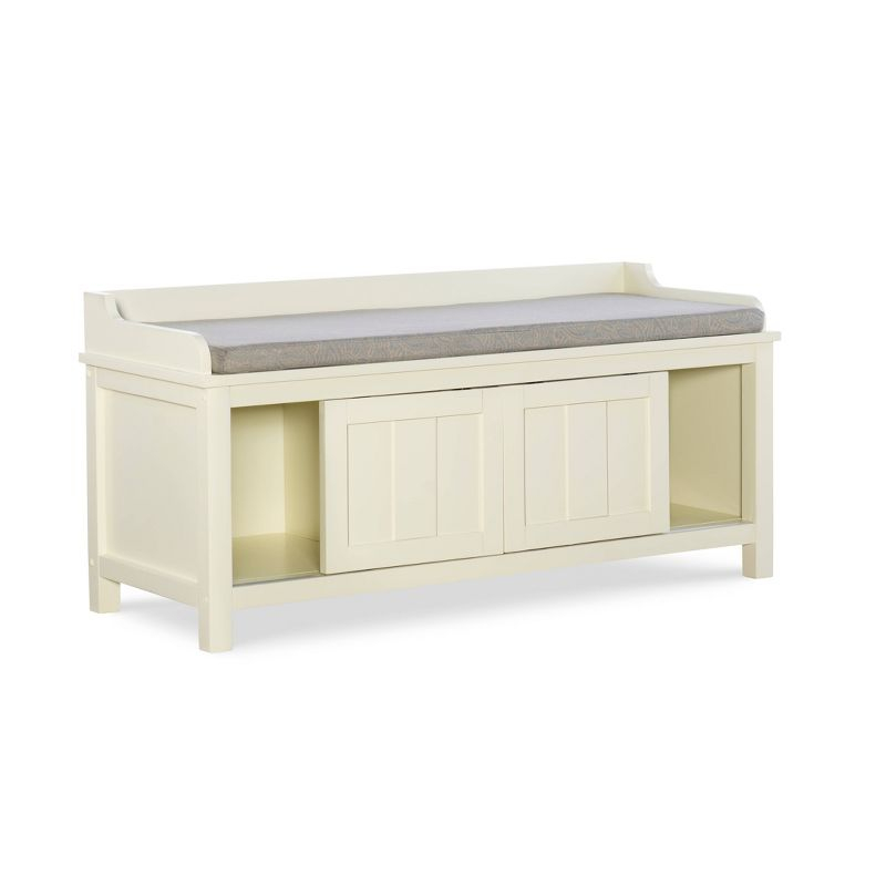 45" Lakeville Antique Solid Wood Storage Bench with Cushion, Entryway Seating - Linon