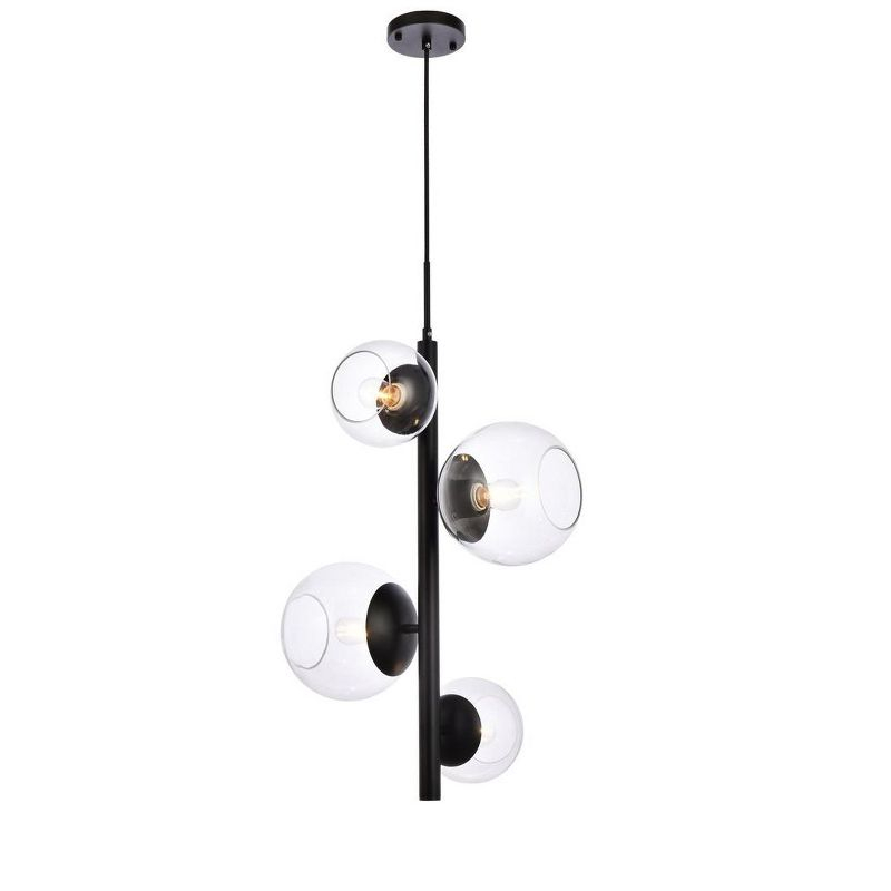 Elegant Lighting Wells 18 inch pendant in black with clear shade