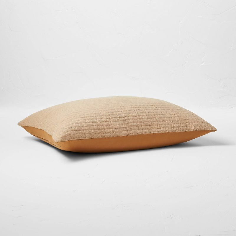 Standard Reversible Textured Cotton Chambray Coverlet Sham Natural/Warm Brown - Casaluna™: Jacquard Weave, Zipper Closure, OEKO-TEX Certified