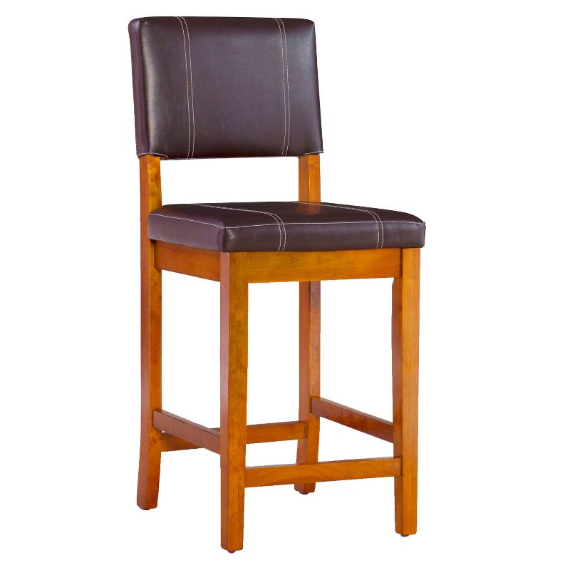 Linon 24" Milano Padded Back and Seat Faux Leather Counter Height Barstool Brown: Rubberwood Legs, Upholstered, 275lb Capacity