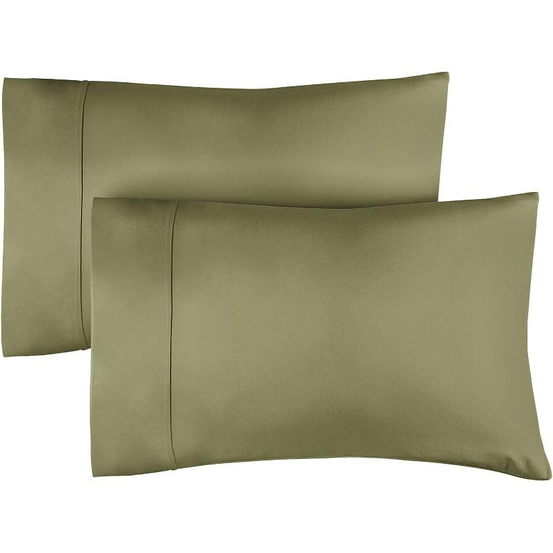 CGK Linens 400 Thread Count 100% Cotton Pillowcase Set of 2 - Soft Sateen Pillow Covers in Sage Green, Size Queen
