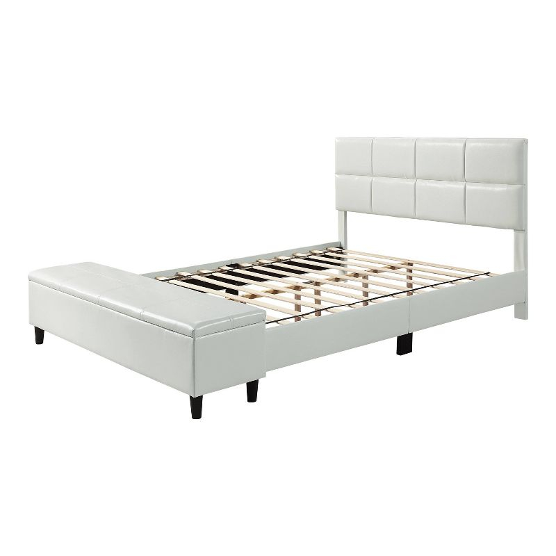 Full Kerwin Flannelette Bed with Bench Storage White - HOMES: Inside + Out: Upholstered Platform, No Box Spring Required