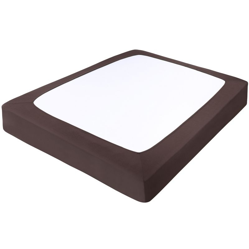 PiccoCasa Home Wrinkle Free Stretchy Fabric Wrap Around 4 Sides Bed Skirt Brown Queen