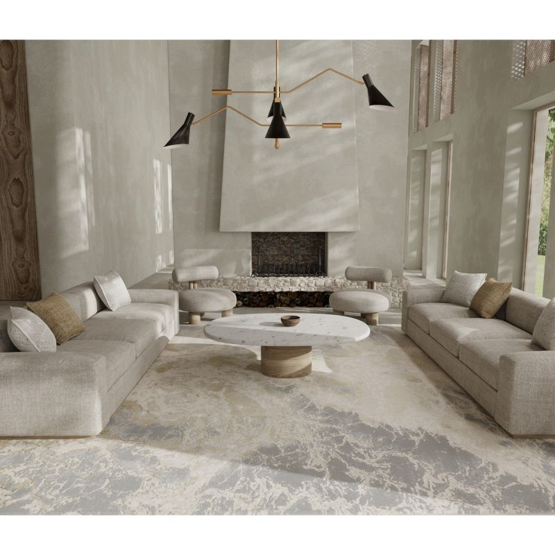 Aura Modern Abstract Ivory/Silver/Gold Area Rug