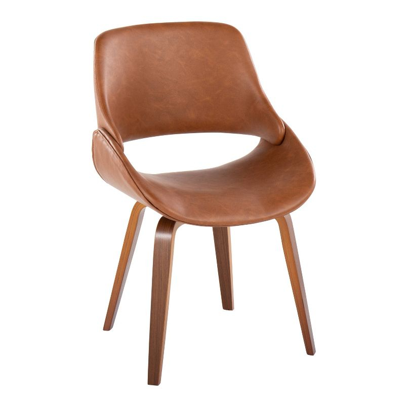 Set of 2 Fabrico Dining Chairs Walnut/Camel - LumiSource: Mid-Century Modern, Faux Leather, Wood Frame