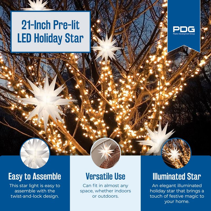 Keystone Holiday Outdoor 21 Inch Diameter Illuminated Prelit LED Christmas Advent Star Light Holiday Decoration w/ Twist & Lock Design, White