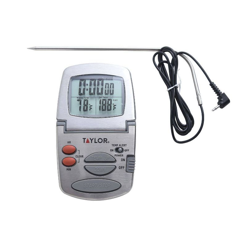 Taylor Programmable Stainless Steel Wire Probe Kitchen Meat Cooking Thermometer: Digital Food & Oven Thermometer