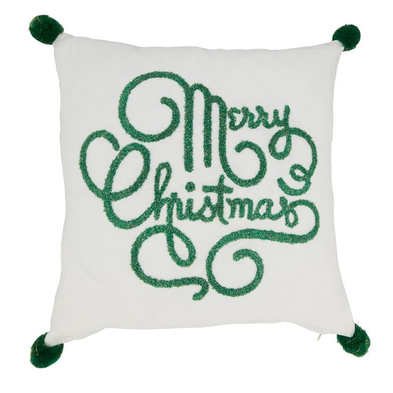 Saro Lifestyle Holiday Throw Pillow With Merry Christmas Design and Poly Filling, 12"x12", White