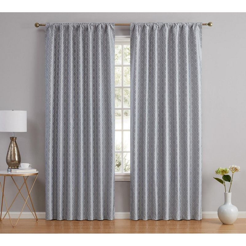 HLC.ME Franklin Moroccan 100% Complete Blackout Heavy Thermal Insulated Rod Pocket Back Tab Curtain Panels, Set of 2 - Silver, 52 W x 84 L