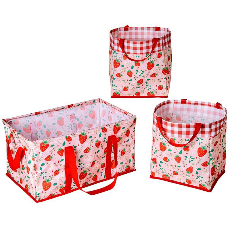 The Lakeside Collection Everyday Storage Bin Set 3 Pc. - Strawberry Field