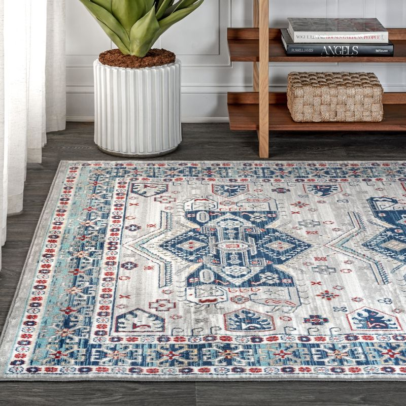 4'x6' Modern Persian Vintage Moroccan Area Rug, Light Grey/Blue - JONATHAN Y
