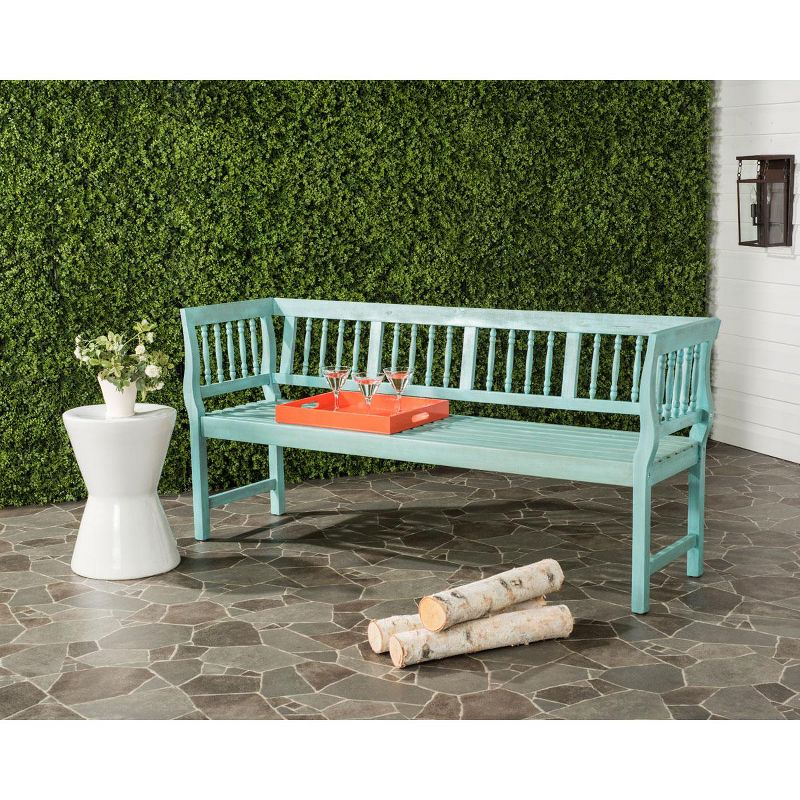Brentwood Bench - Outdoor - PAT6732 - Beach House Blue/Beige - Safavieh