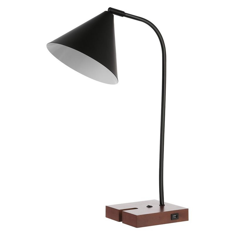Nuka 22.5" Table Lamp with USB Port - Black/Walnut - Safavieh.