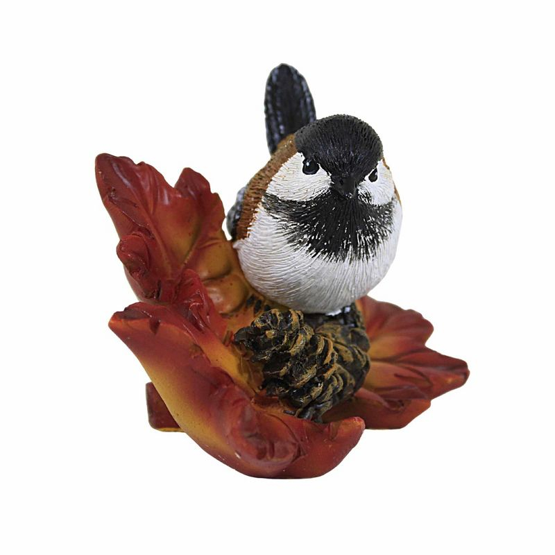 Transpac 3.5 Inch Autumn Bird On Leaf Fall Leaves Spotted Towhee Bird Figurines