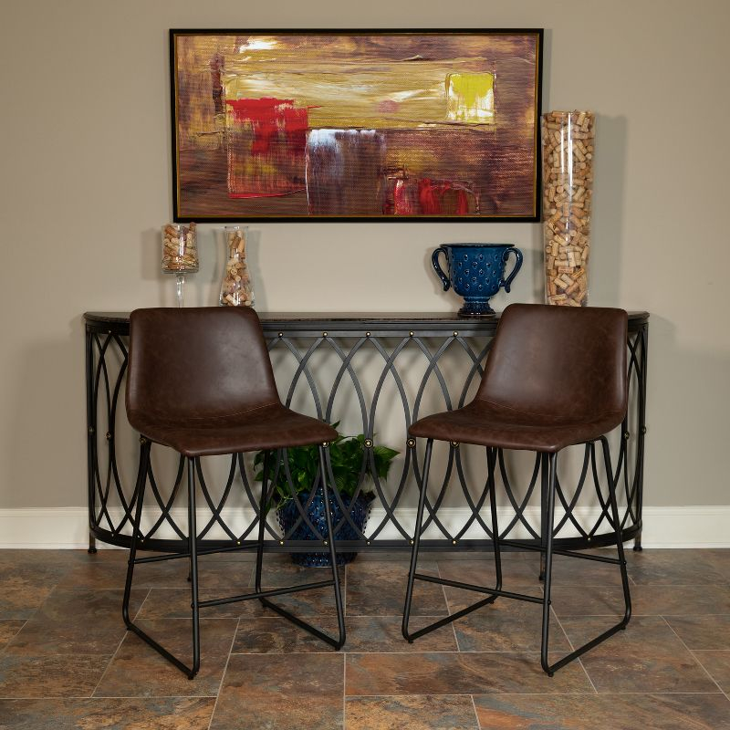 Emma and Oliver Set of 2 Kitchen Counter Height Stool - 24 Inch Dark Brown LeatherSoft Barstool