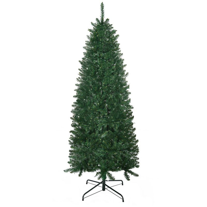 HOMCOM 6 FT Tall Unlit Slim Fir Artificial Christmas Tree with Realistic Branches, and 583 Tips, Green