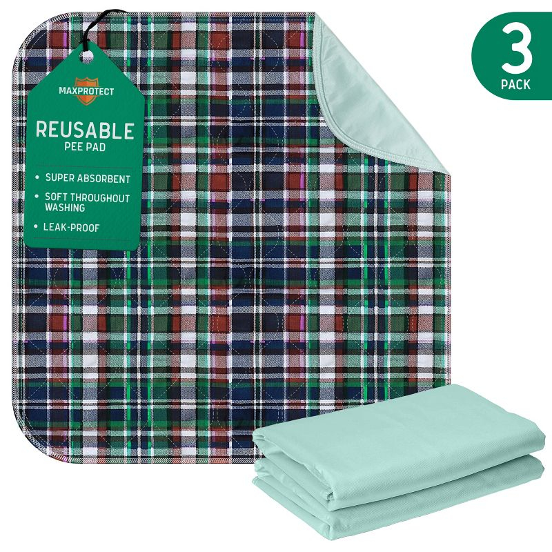 MaxProtect Highland Plaid Reusable Pee Pads for Dogs, Training Underpads - 3 Pack, 18" x 24"