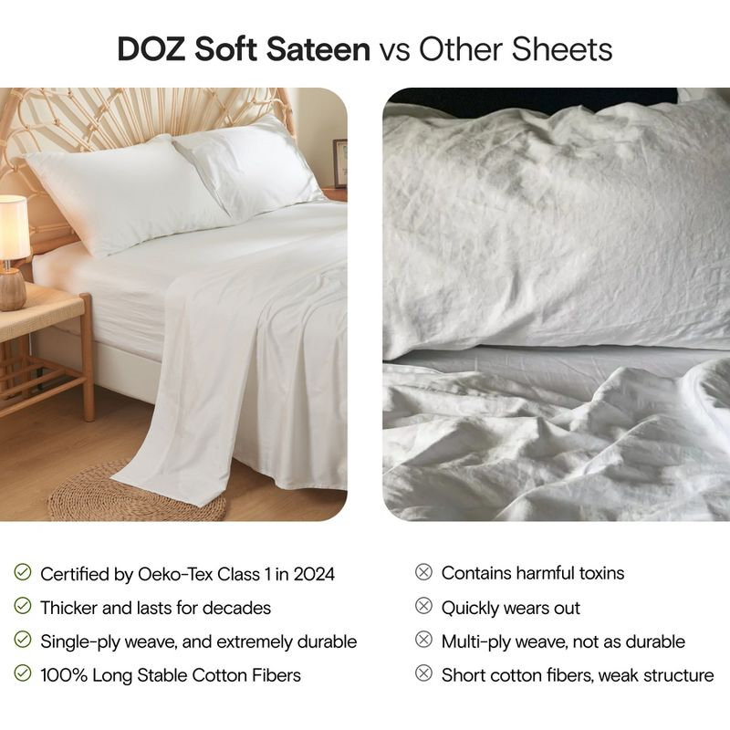 DOZ Long Staple Cotton Pillowcase Set, Soft Sateen Weave, Smooth, Breathable, Cooling, Envelope Closure Forest King