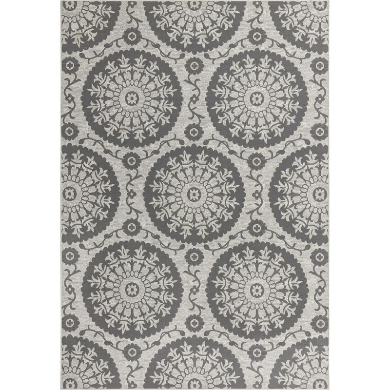 Unique Loom Outdoor Botanical Collection Area Rug - Medallion (8'  x 11' 4" Rectangle Gray/Silver)