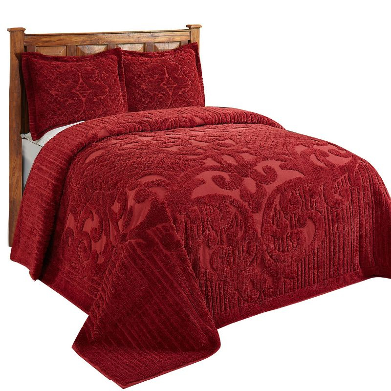 Better Trends Ashton Collection: Luxurious Medallion Design Bedspread - Super Soft, Lightweight, 100% Cotton, Tufted, King (120" X 110"), Burgundy