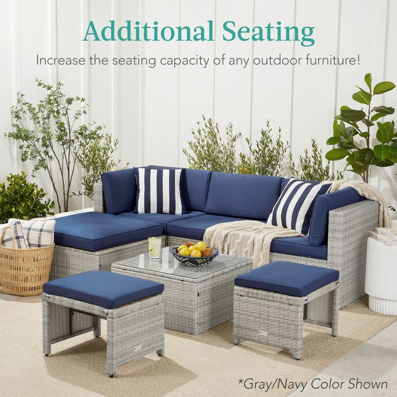 Best Choice Products Set of 2 Multipurpose Patio Wicker Ottomans w/ Removable Cushions - Gray/Black