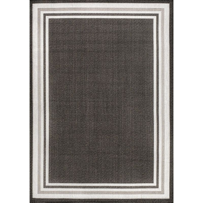 5' x 8' James Modern Border Stripe Indoor/Outdoor Area Rug, Black/Cream - JONATHAN Y
