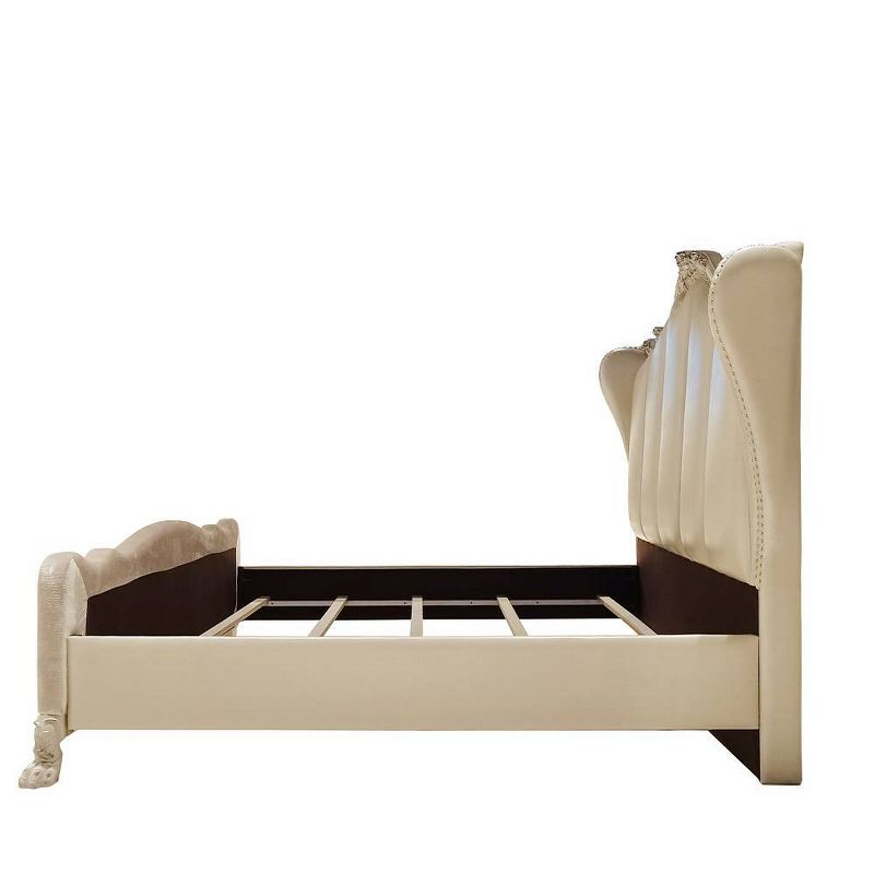 Acme Furniture 95" California King Bed Dresden Synthetic Leather & Bone White : Champagne PU, Claw Feet, Tufted Headboard