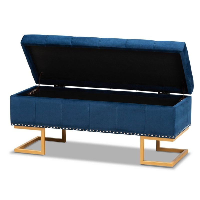 Ellery Velvet Fabric Upholstered Ottoman Gold/Blue - Baxton Studio: Storage, Nailhead Trim, Wood Frame