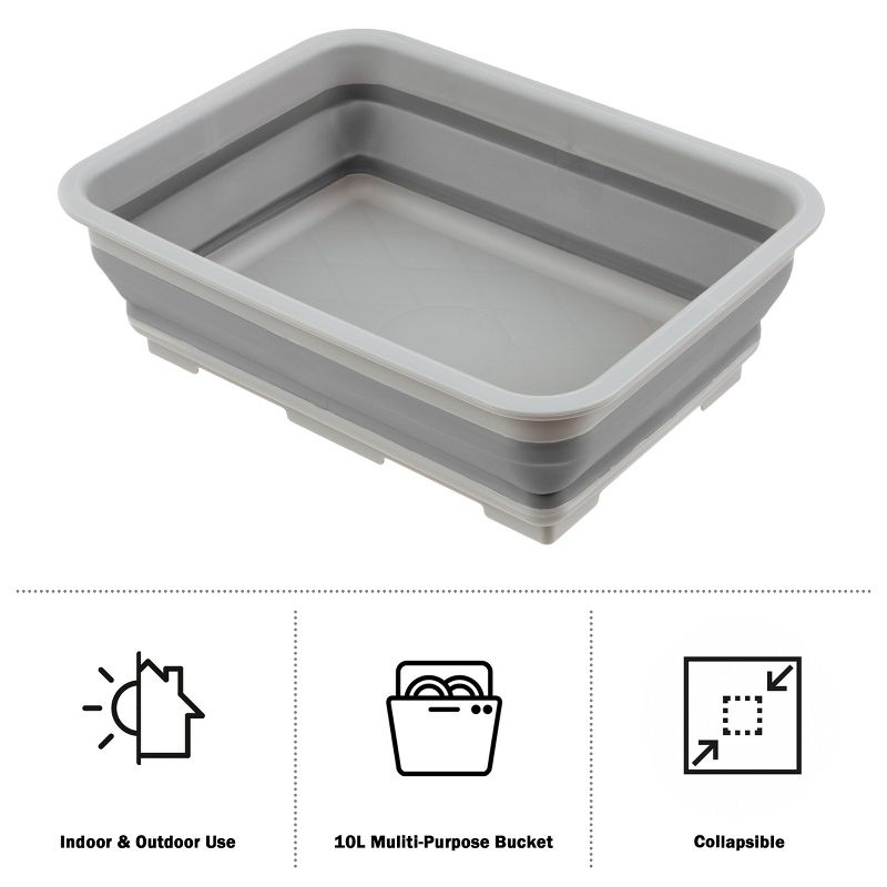 Leisure Sports Collapsible Multiuse Portable Wash Bin - 10L, Gray