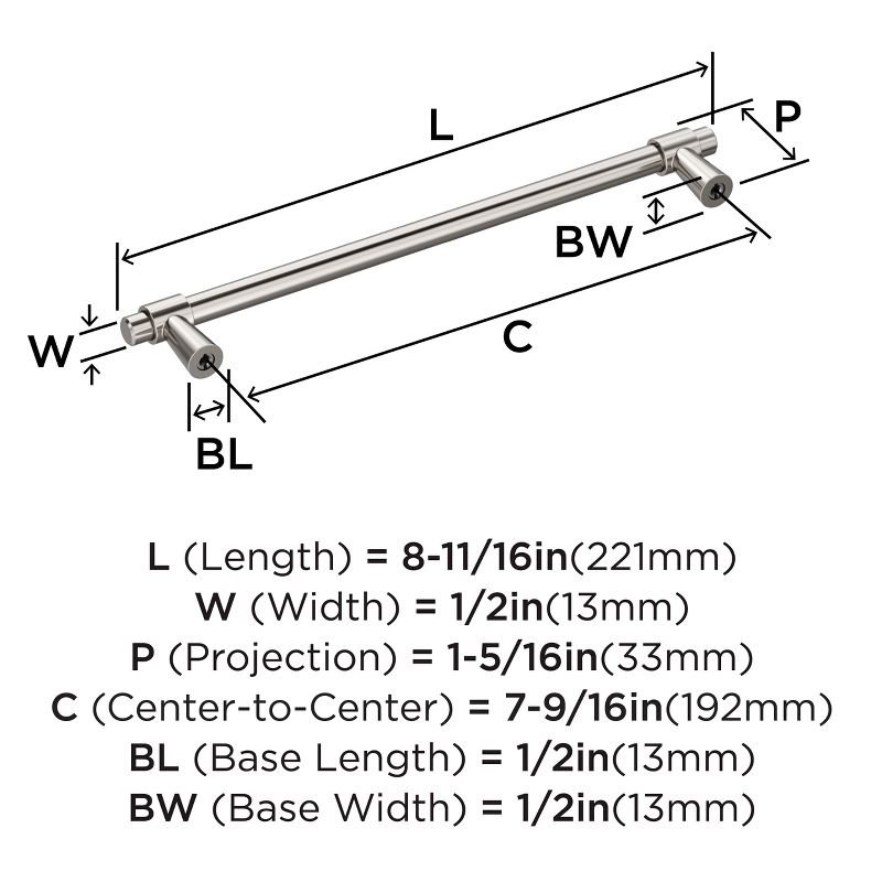 Amerock Destine 7-9/16 inch (192mm) Center-to-Center Polished Nickel Cabinet Pull