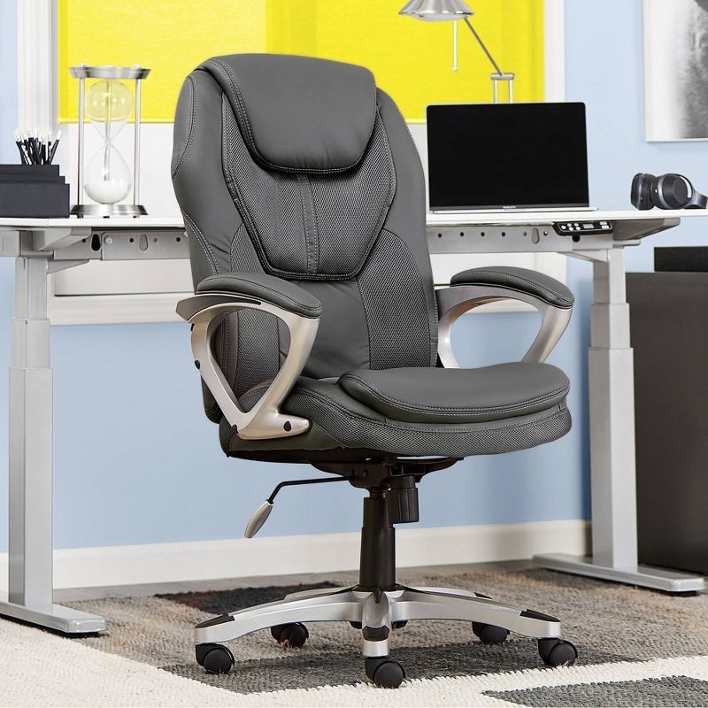 Amplify Executive Mesh Office Chair Seamless Light Gray - Serta: Ergonomic with Fixed Arms & Casters, Adjustable Height