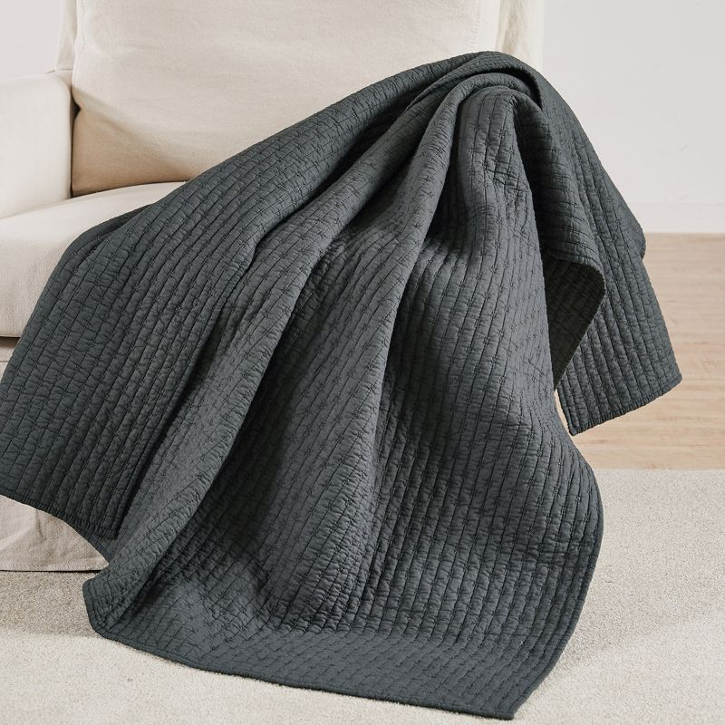 Cross Stitch Charcoal Throw - One Quilted Throw - Levtex Home