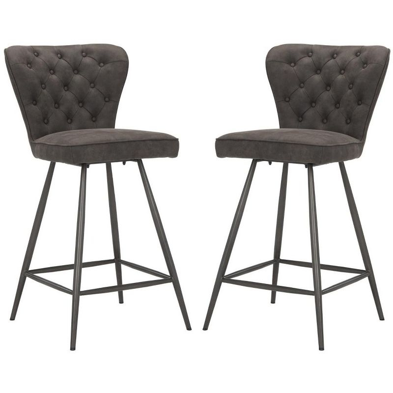 Ashby 26"H Mid-Century Modern Leather Tufted Swivel Counter Stool (Set of 2) - FOX1702 - Grey - Safavieh Couture