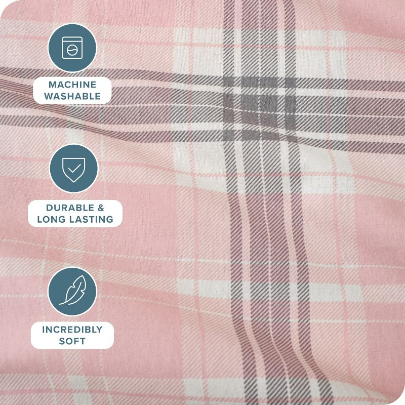 Aurora Plaid - Pink Cotton Flannel Full Sheet Set by Bare Home