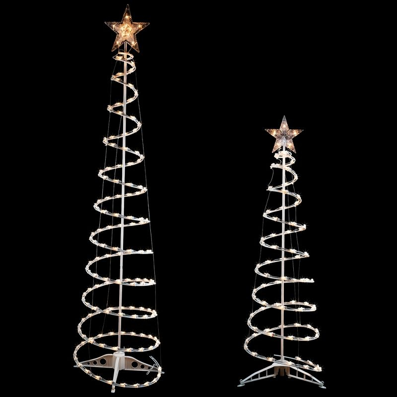 Northlight Set of 2 Lighted Clear Outdoor Spiral Christmas Cone Trees 4', 6'