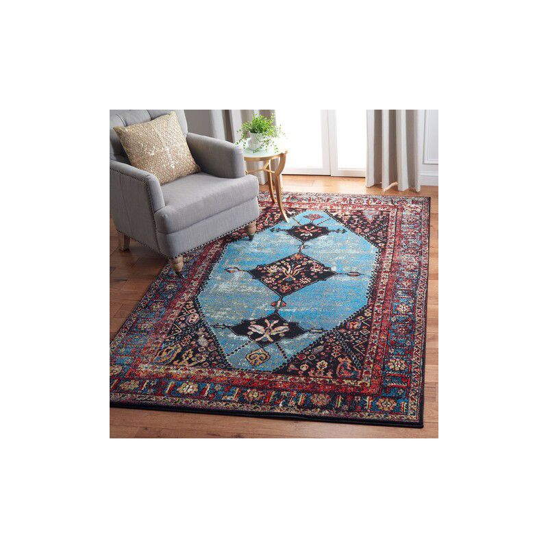 Vintage Hamadan VTH217 Power Loomed Indoor Area Rug - Red/Light Blue - 5'3"x7'6" - Safavieh