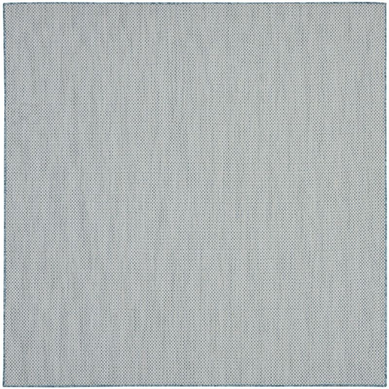 Nourison 6' x 6' Courtyard Modern Easy Care Flatweave Indoor Outdoor Square Rug Ivory/Aqua