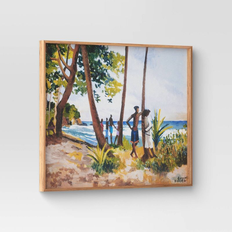 30" x 24" Village Waterfront by Boscoe Holder Framed Canvas board - Threshold™: Modern Style, Pine Frame, Nature Scene
