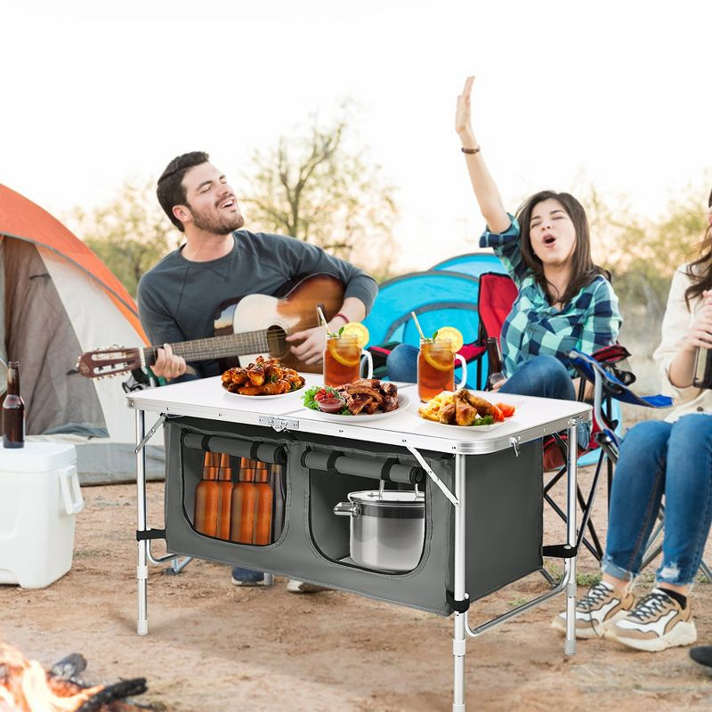 Costway Adjustable Camping Table Aluminum w/ Storage Organizer Grey